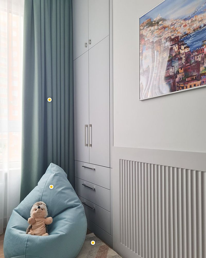 Детская комната в серо-голубых тонах. Дизайн.