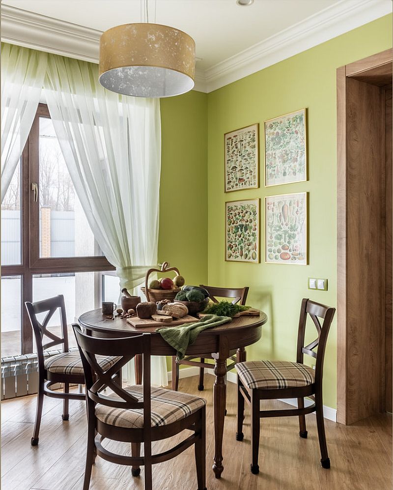 Оливковая кухня в частном доме, красивый дизайн